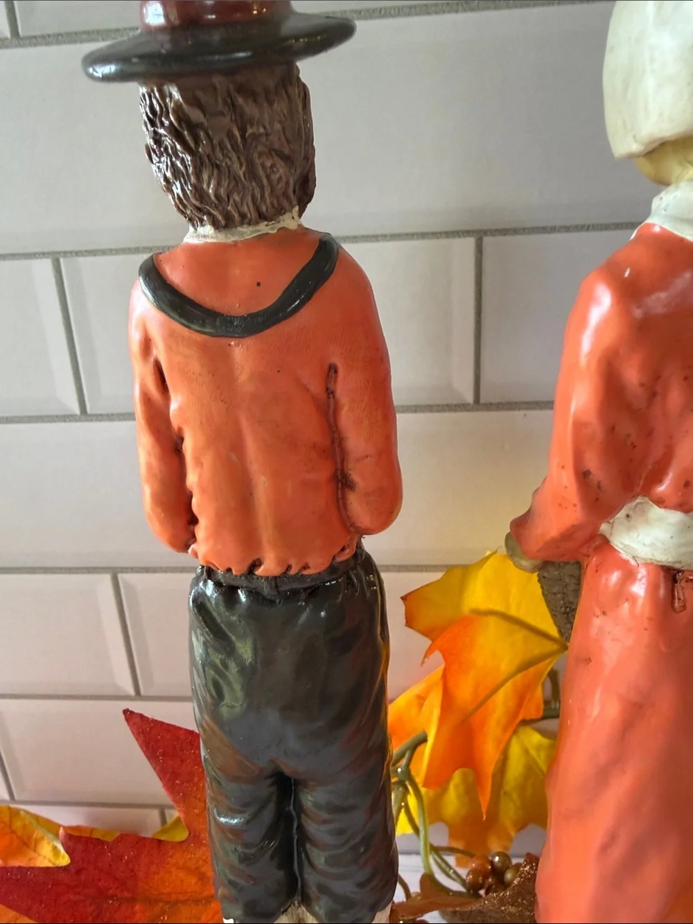 Autumn Harvest Couple Figurines in Orange - Seasonal Table Decor